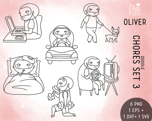 Oliver Chores Set 3 Outline Clipart | Hand Drawn | EPS SVG DXF PNG