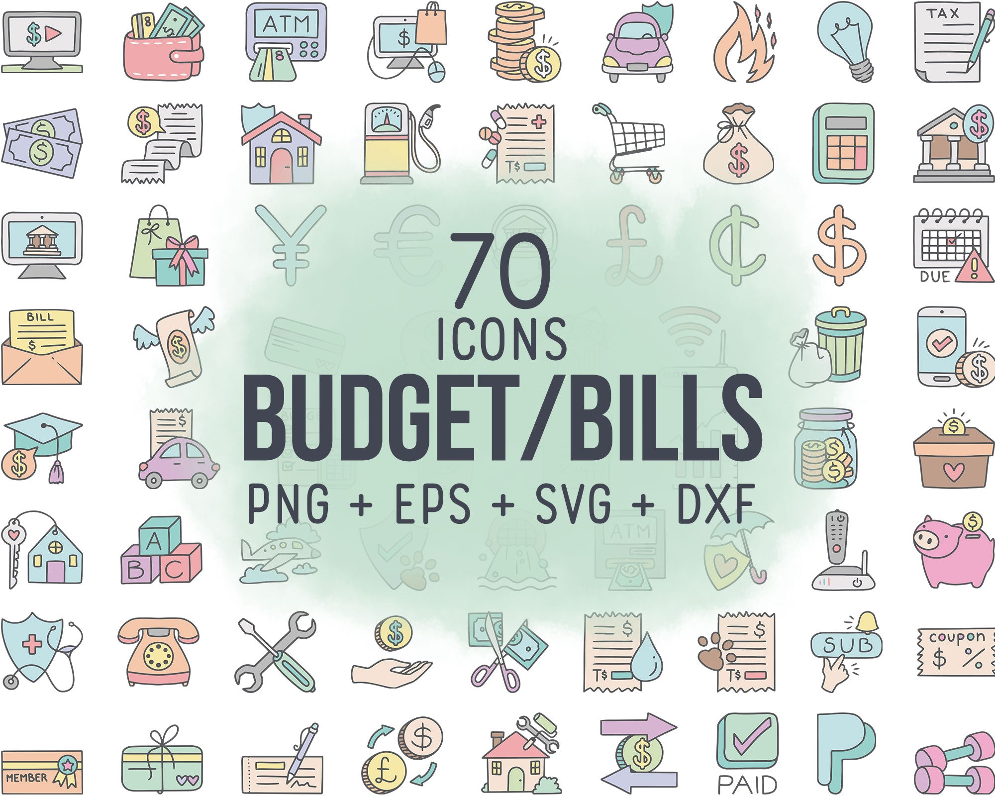 70 Pay Bills Budget Icons Color Clipart | EPS SVG DXF PNG – Ilove2Print