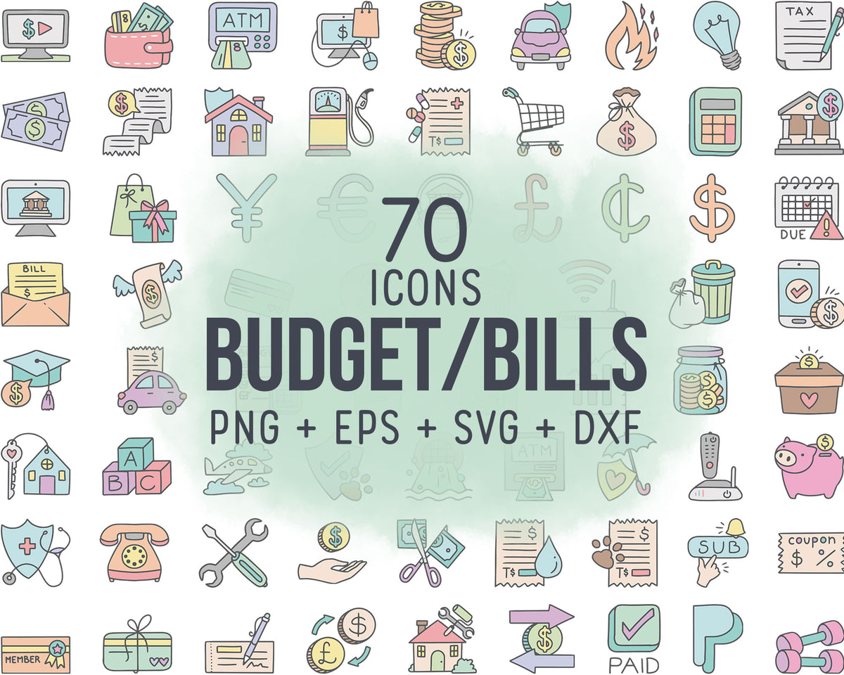 70 Pay Bills Budget Icons Color Clipart | EPS SVG DXF PNG – Ilove2Print