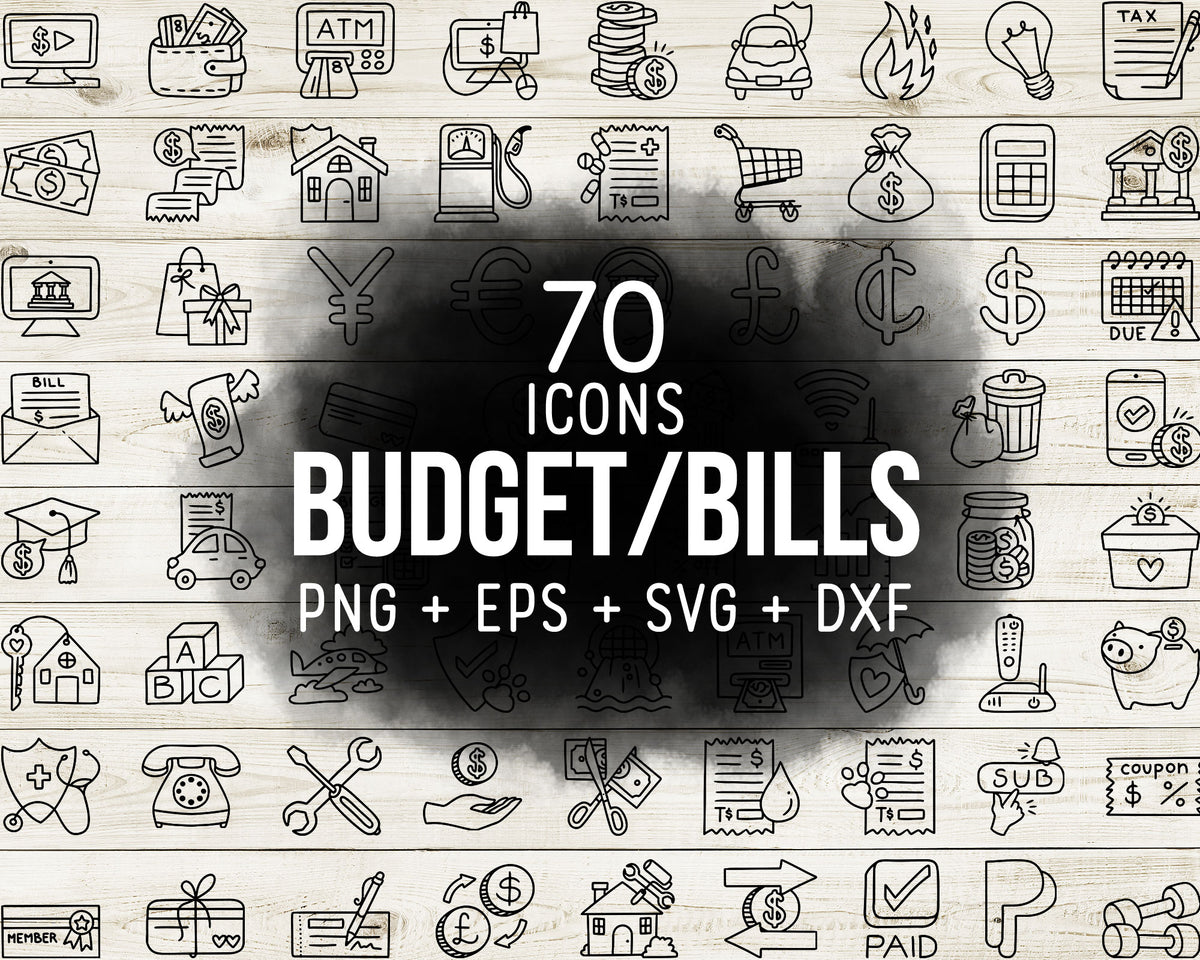 70 Pay Bills Budget Icons Doodle Clipart | EPS SVG DXF PNG
