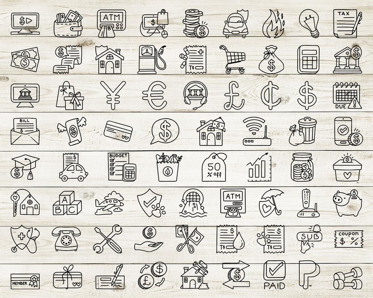 70 Pay Bills Budget Icons Doodle Clipart | EPS SVG DXF PNG