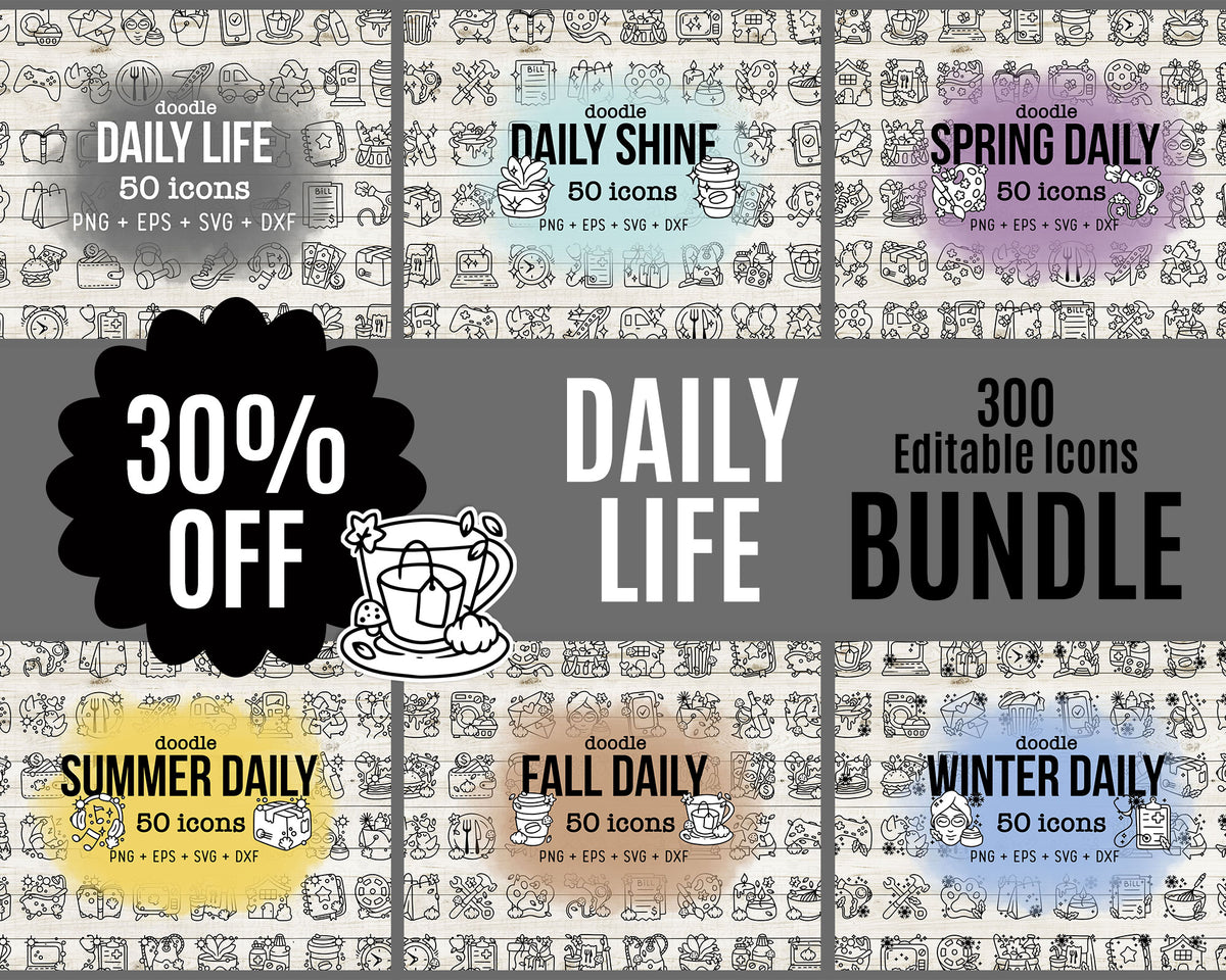 Daily Icons DOODLE Mega Bundle – 6 Seasonal & Themed Clipart Sets - Ed ...