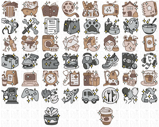 50 Daily Shine Icons Neutral COLORS - EPS, SVG, DXF, PNG Clipart - Instant Download
