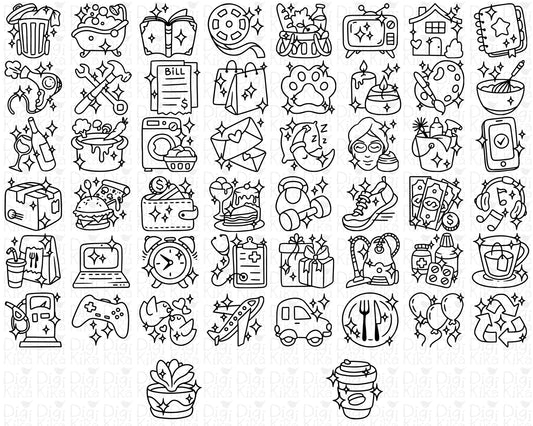 50 Daily Shine Icons DOODLE - EPS, SVG, DXF, PNG Clipart - Instant Download