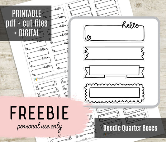 FREEBIE Doodle Quarter Boxes - Printable Planner Stickers - Pdf & Cut Files