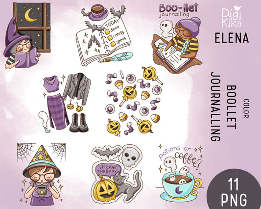 Elena Boo-llet Halloween – Colored Doodle Clipart Set – 2 Skin Tones – Instant Download PNG