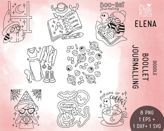 Elena Boo-llet Journalling Halloween – Doodle Clipart Set – EPS, SVG, DXF & PNG