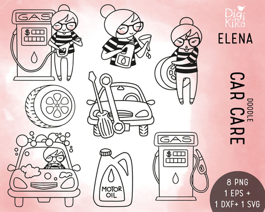 Elena Car Care – DOODLE Clipart Set – PNG, SVG, EPS & DXF