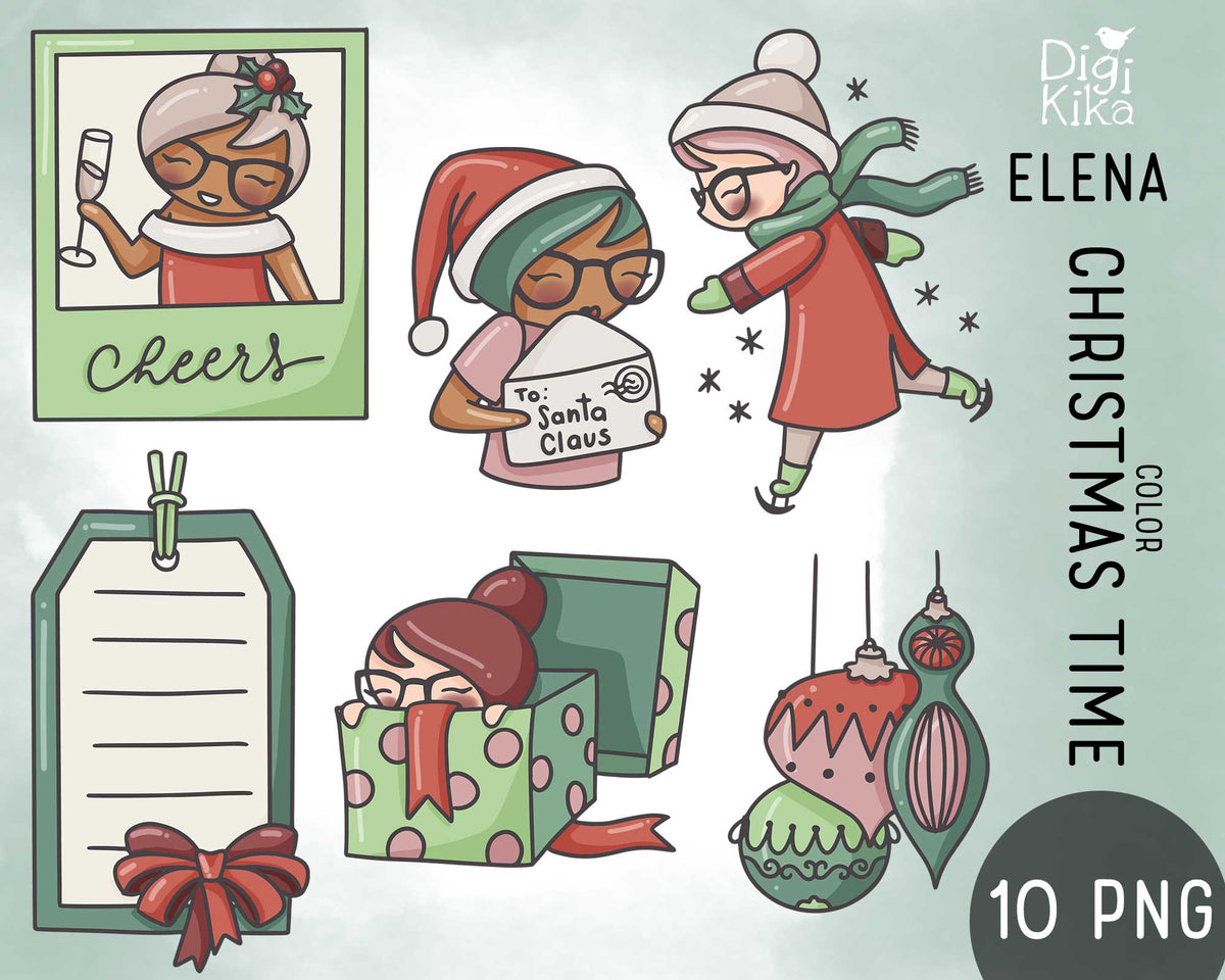 Elena Christmas Time Color Clipart | 2 Skin Tones | PNG Commercial Use
