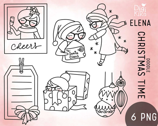 Elena Christmas Time Outline Clipart | Vector EPS SVG DXF PNG | Commercial Use