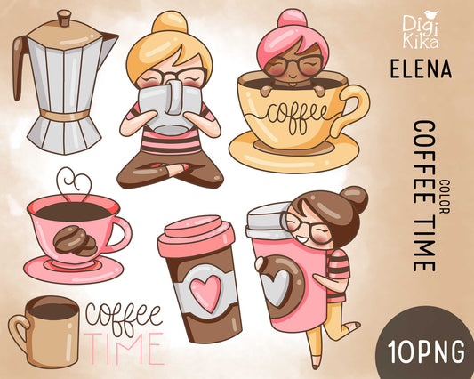 Coffee Time Elena Planner Girl - Color Clip Art Set