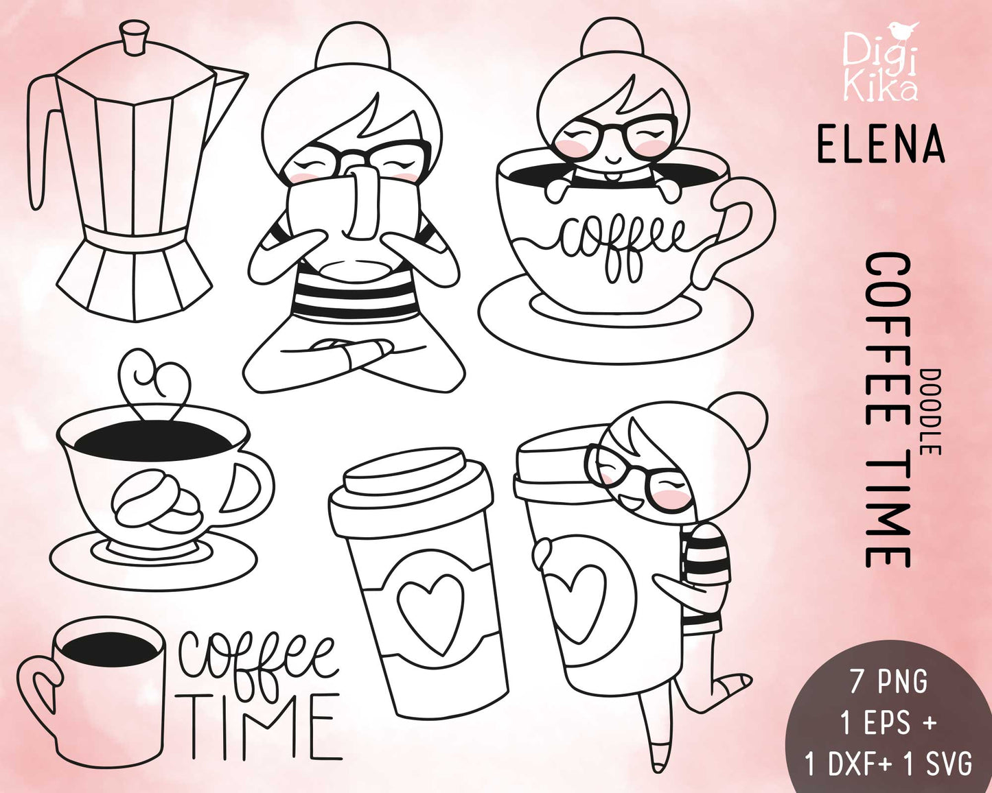 Coffee Time Elena Planner Girl - Stamp Clip Art Set