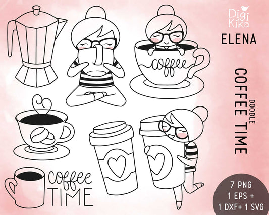 Coffee Time Elena Planner Girl - Stamp Clip Art Set