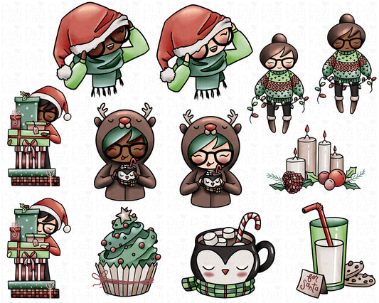 Elena Cozy Christmas Color Clipart | 2 Skin Tones | PNG Only