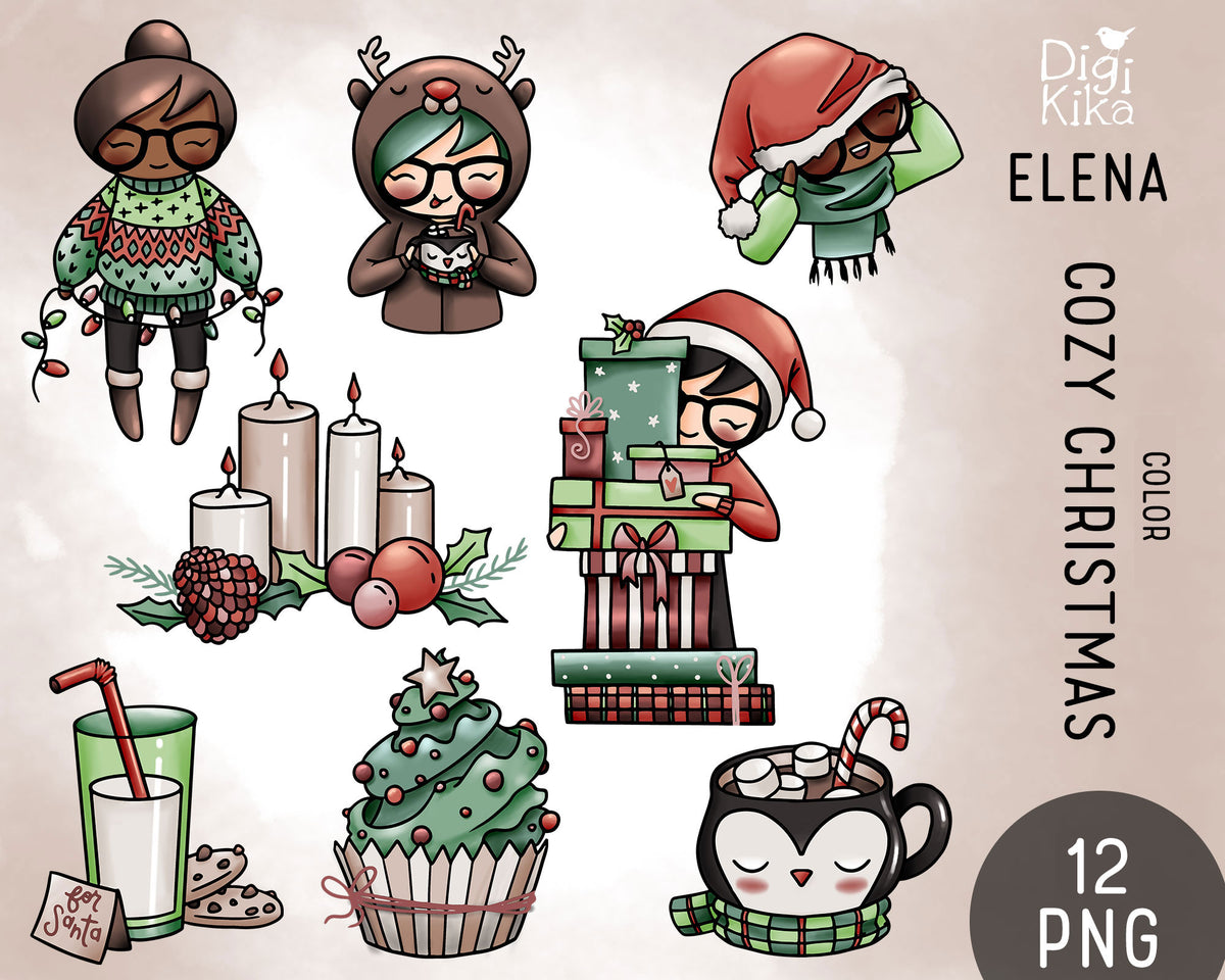 Elena Cozy Christmas Color Clipart | 2 Skin Tones | PNG Only