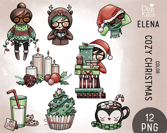 Elena Cozy Christmas Color Clipart | 2 Skin Tones | PNG Only