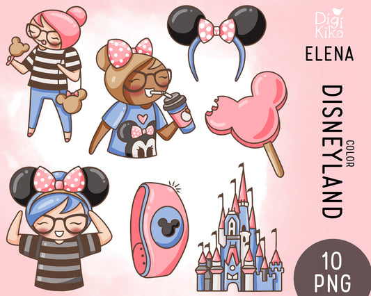 Disneyland Elena – COLOR (2 Skin Tones) Clipart Set – Instant Download PNG