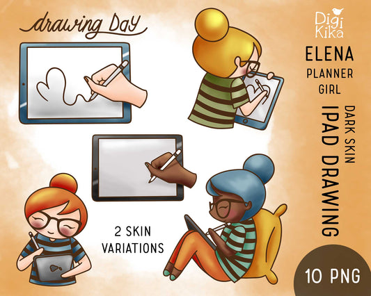 Elena iPad Drawing Color Clipart | 2 Skin Tones | Digital Art Graphics | PNG