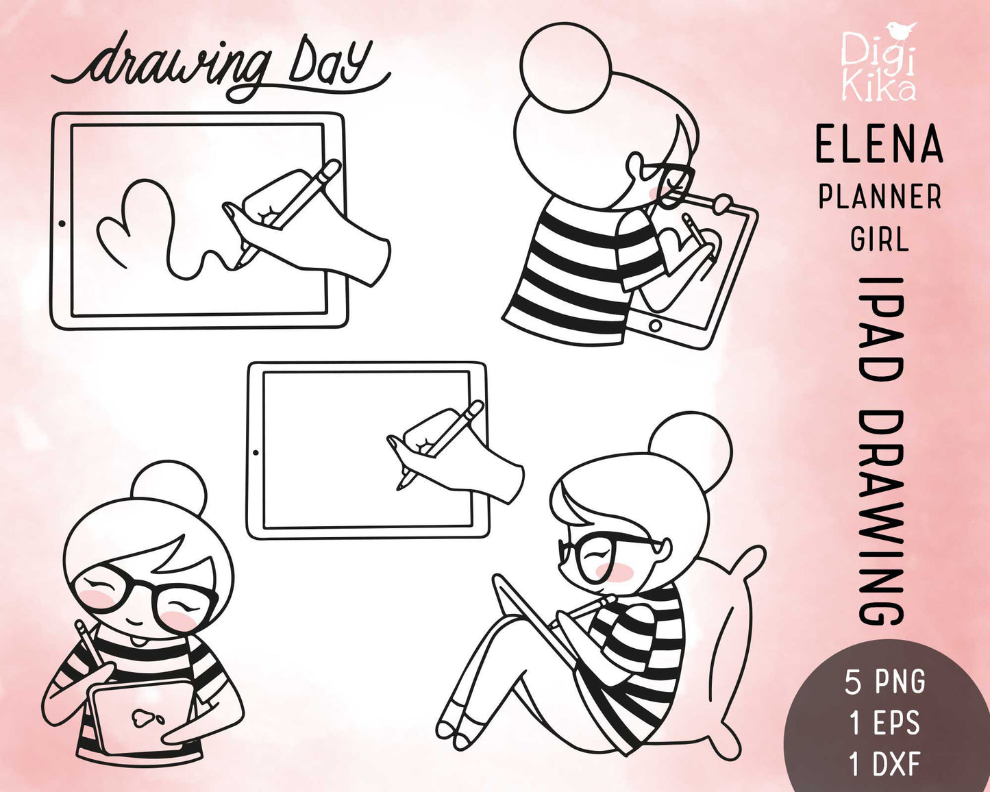 Elena iPad Drawing Outline Clipart | Digital Art Graphics | EPS SVG DXF PNG