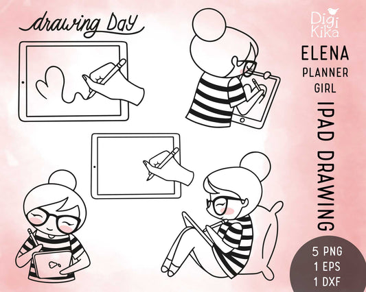 Elena iPad Drawing Outline Clipart | Digital Art Graphics | EPS SVG DXF PNG