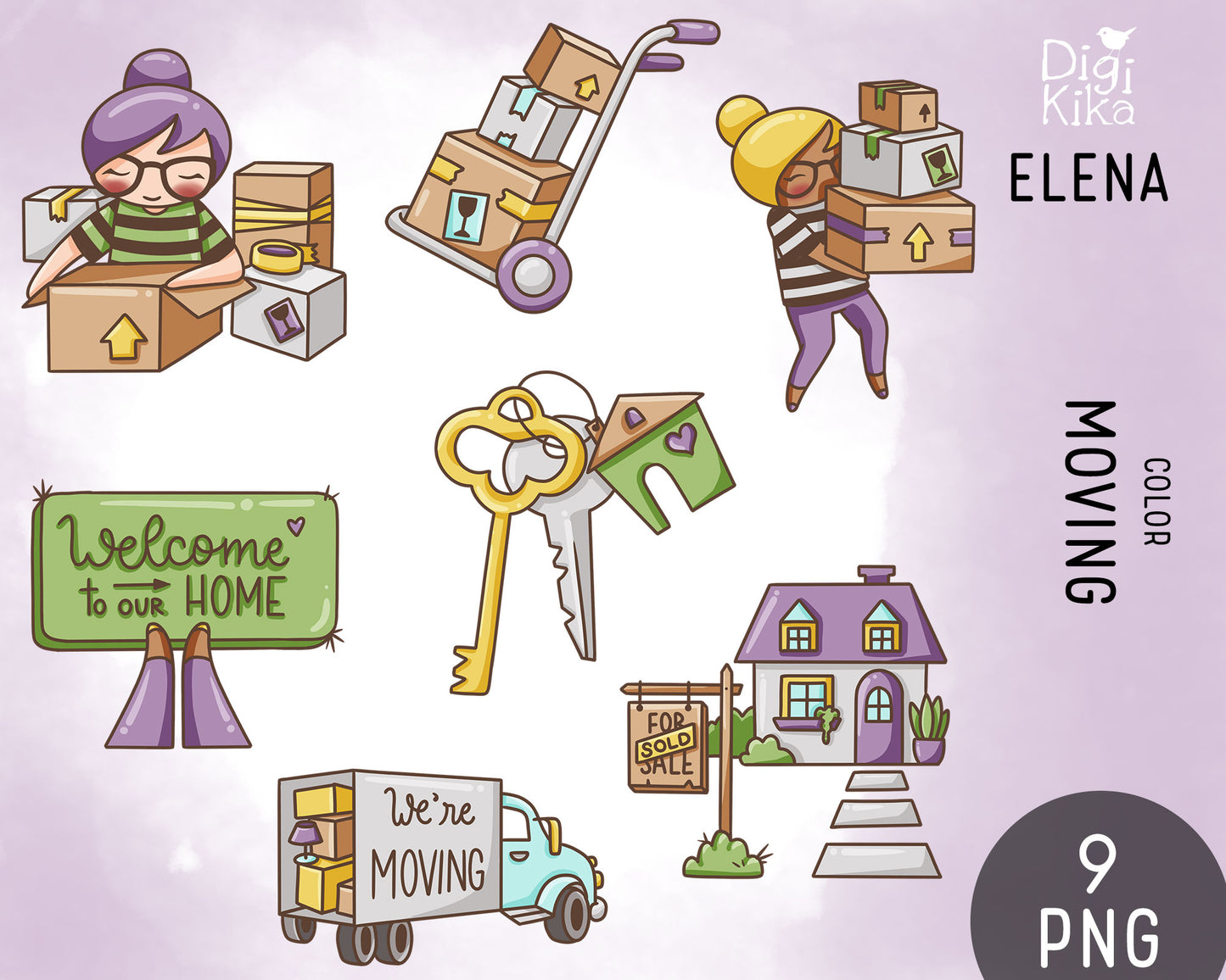 Elena Moving Color Clipart | 2 Skin Tones Relocation | PNG | Commercial Use | Inclusive