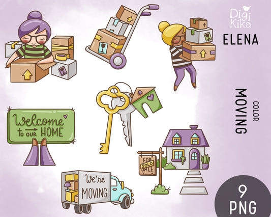 Elena Moving Color Clipart | 2 Skin Tones Relocation | PNG | Commercial Use | Inclusive
