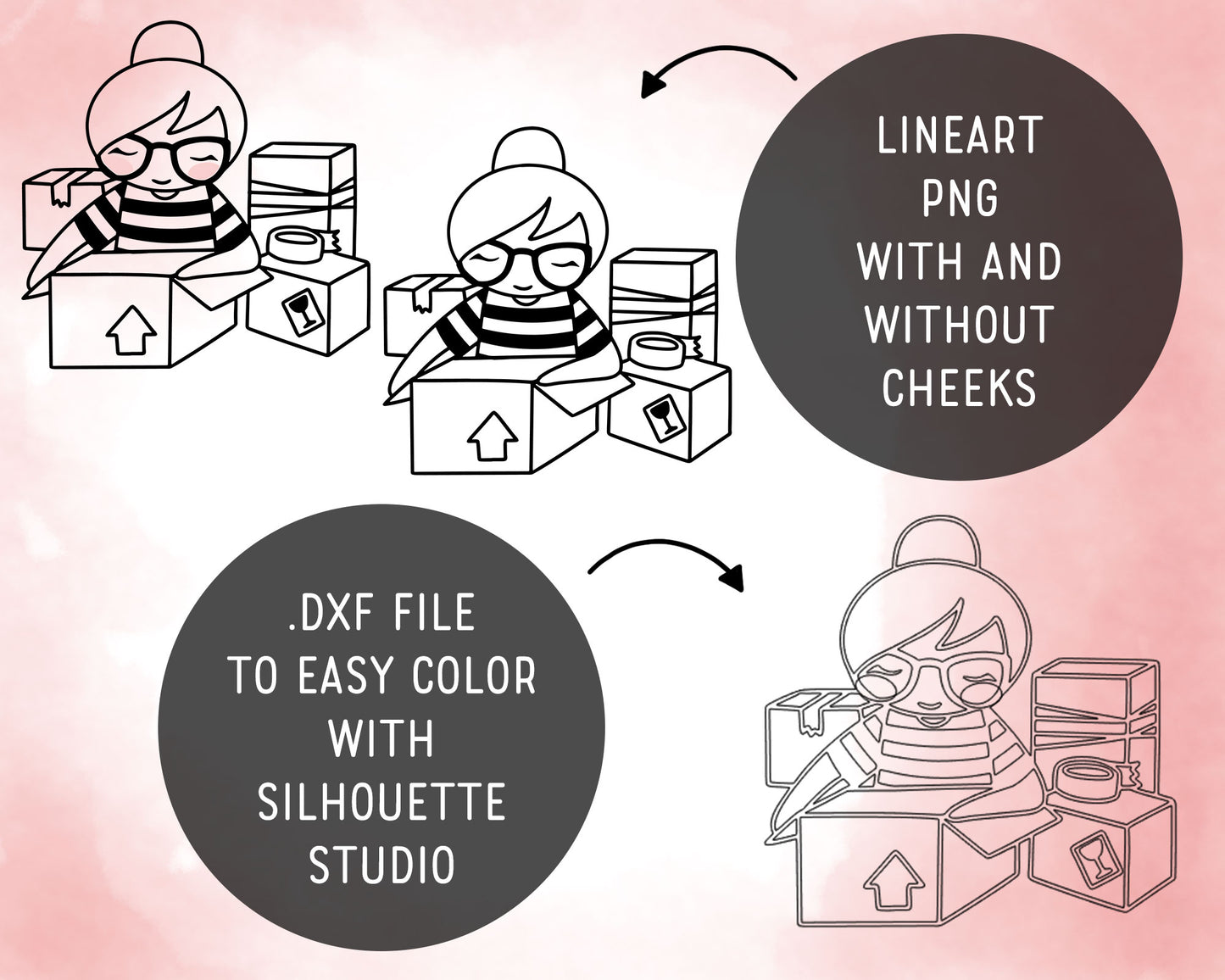 Elena Moving Outline Clipart | Relocation Graphics | EPS SVG DXF PNG | Commercial Use