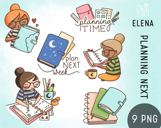 Elena Planning Next Color Clipart | 2 Skin Tones Planner Graphics | Commercial Use PNG | Inclusive