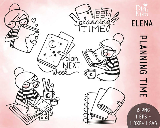 Elena Planning Next Doodle Clipart | Outline Planner Graphics | Commercial Use | PNG SVG EPS DXF