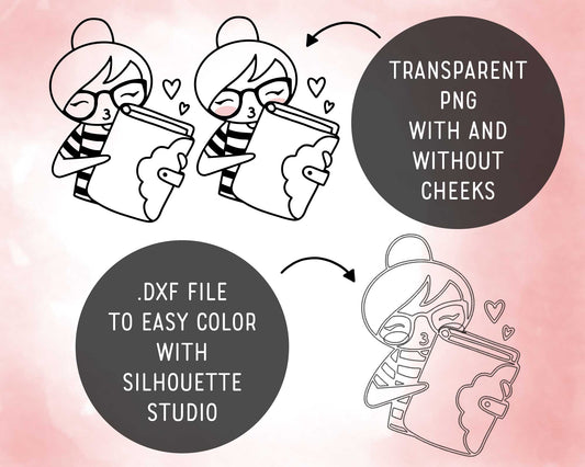 Outline illustration of a character with text about file types on a pink gradient background