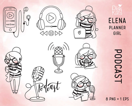 Elena Podcast Outline Clipart | Audio Graphics | EPS SVG DXF PNG