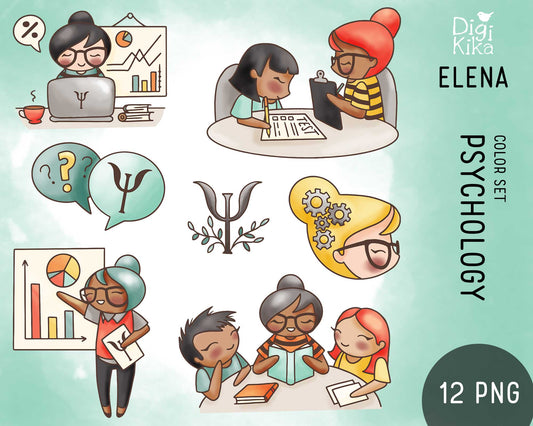 Elena Psychology Color Clipart | 2 Skin Tones Professional | PNG | Commercial Use | Inclusive
