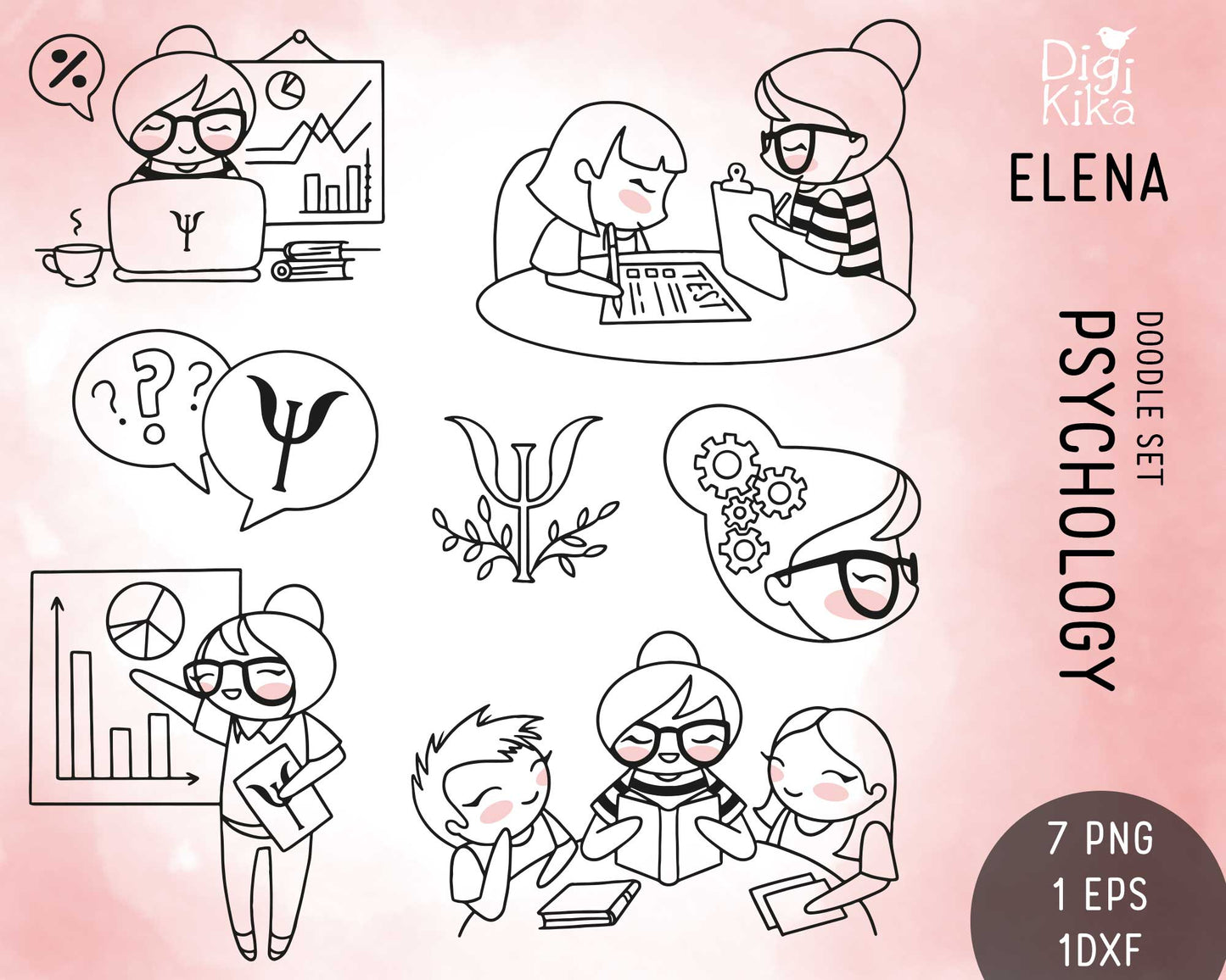 Elena Psychology Outline Clipart | Professional Therapy Graphics | EPS SVG DXF PNG | Commercial Use