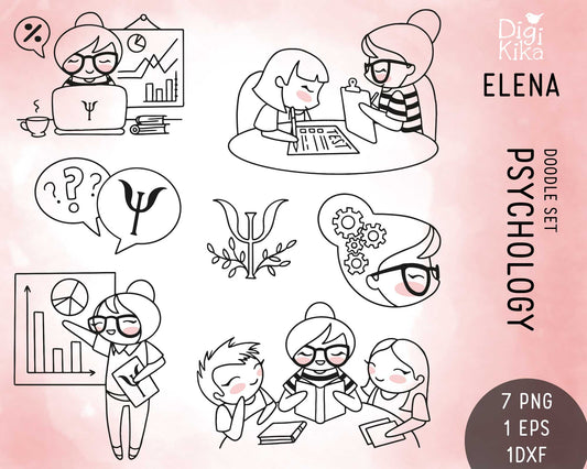 Elena Psychology Outline Clipart | Professional Therapy Graphics | EPS SVG DXF PNG | Commercial Use