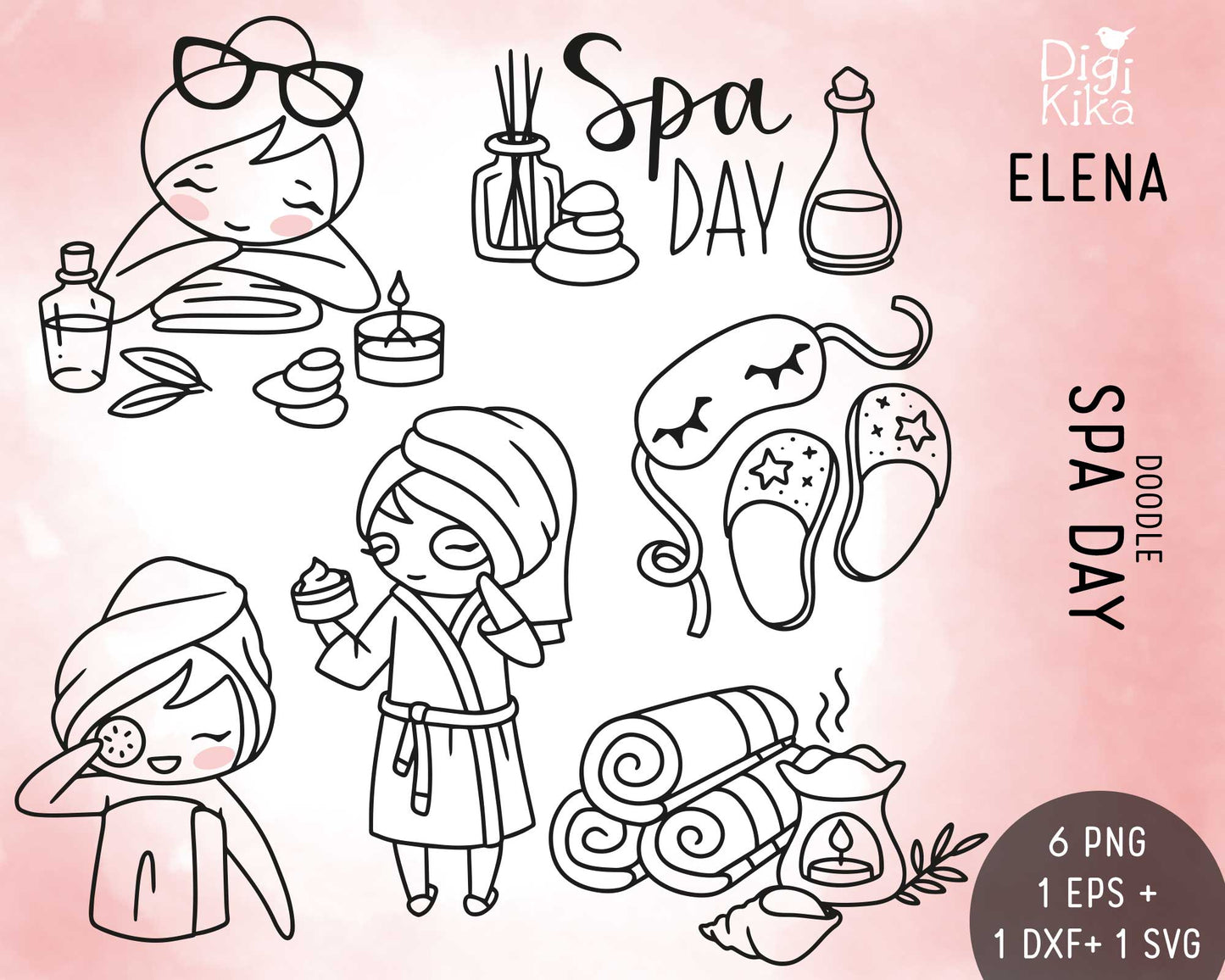 Elena Spa Day Outline Clipart | Relaxation Graphics | EPS SVG DXF PNG