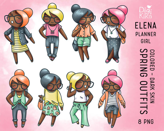 Elena Spring Outfits Dark Skin Clipart | Fashion Color | PNG | Commercial Use | Inclusive