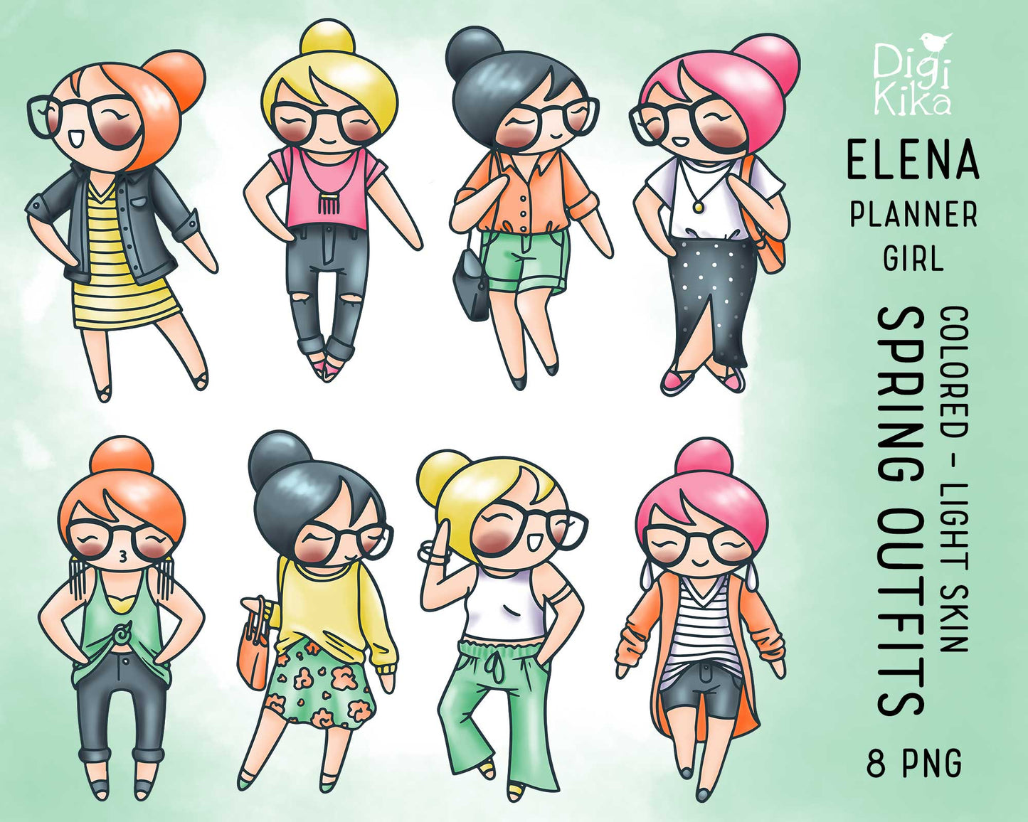 Elena Spring Outfits Light Skin Clipart | Fashion Color | PNG | Commercial Use