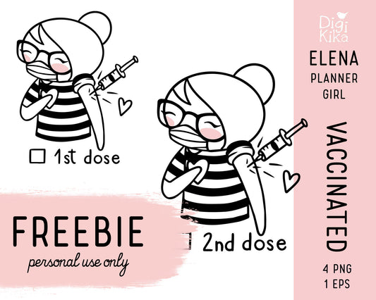 FREEBIE Elena Vaccinated - Stamp Clipart Set - PNG & EPS