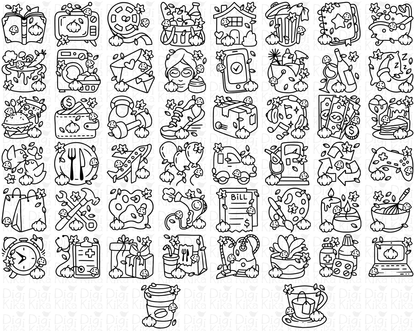 50 Fall Daily Icons DOODLE - EPS, SVG, DXF, PNG Clipart - Instant Download