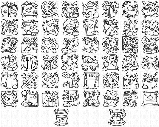 50 Fall Daily Icons DOODLE - EPS, SVG, DXF, PNG Clipart - Instant Download