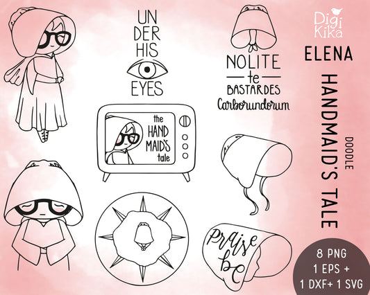 Elena Handmaid's Tale Fan Art Clipart | Outline Doodle Graphics | EPS SVG DXF PNG | Commercial Use