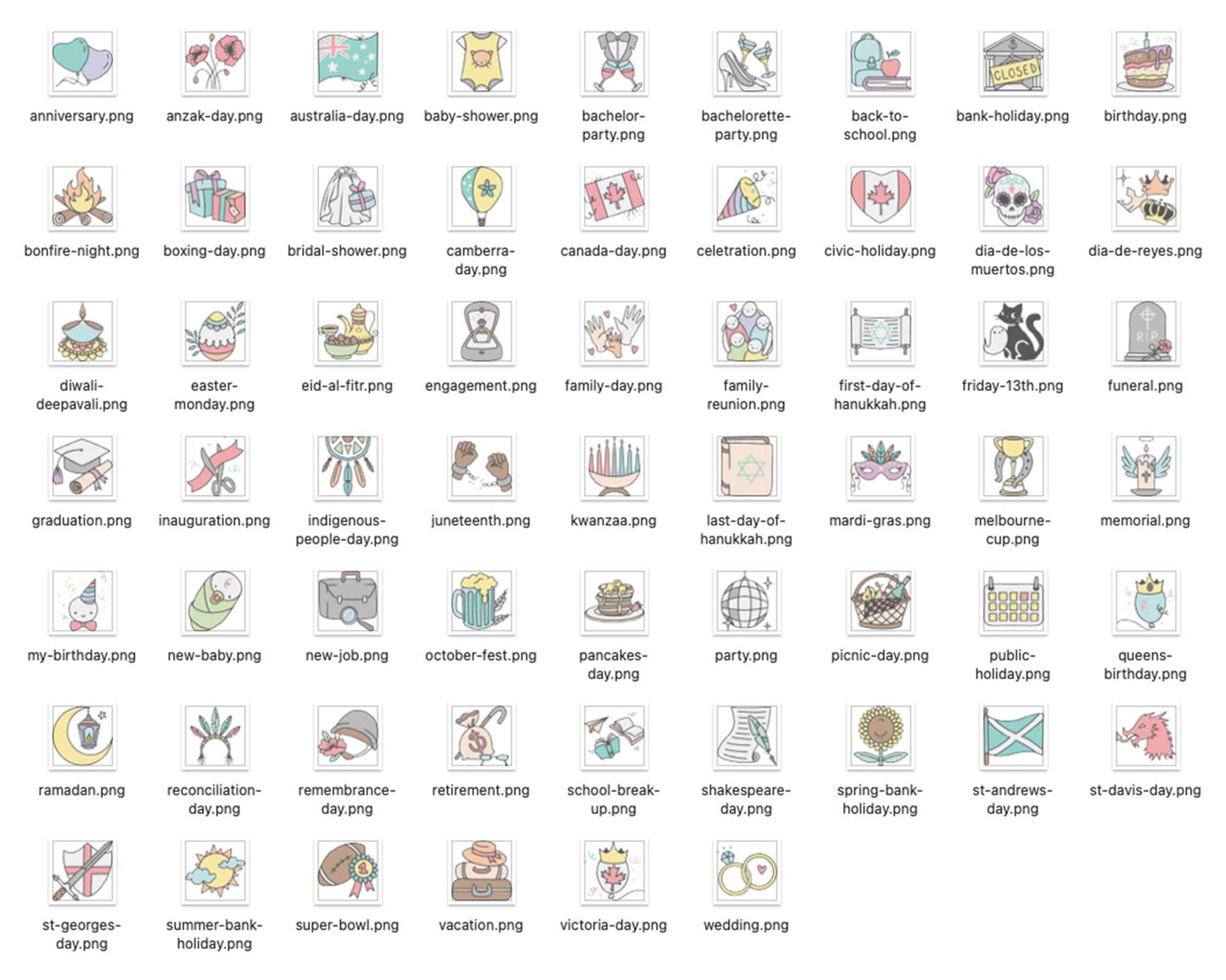 60 Holidays & Life Events COLOR Icons - PNG Clipart set 2 - USA, Aus, Can, UK - Instant Download
