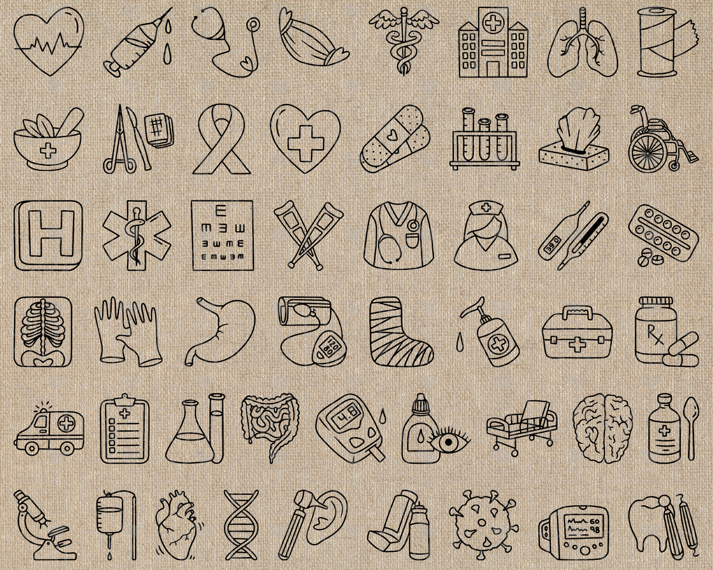 50 Medical Icons Doodle Vector | Healthcare Outline | EPS SVG DXF PNG | Commercial Use