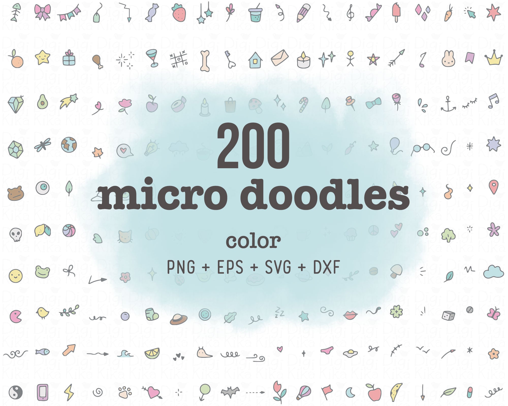 200 Micro Doodles Pastel Color Clipart | Hand Drawn Decorative Graphic ...