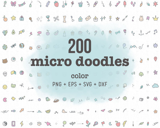 200 Micro Doodles Pastel Color Clipart | Hand Drawn Decorative Graphics | Commercial Use EPS SVG DXF PNG
