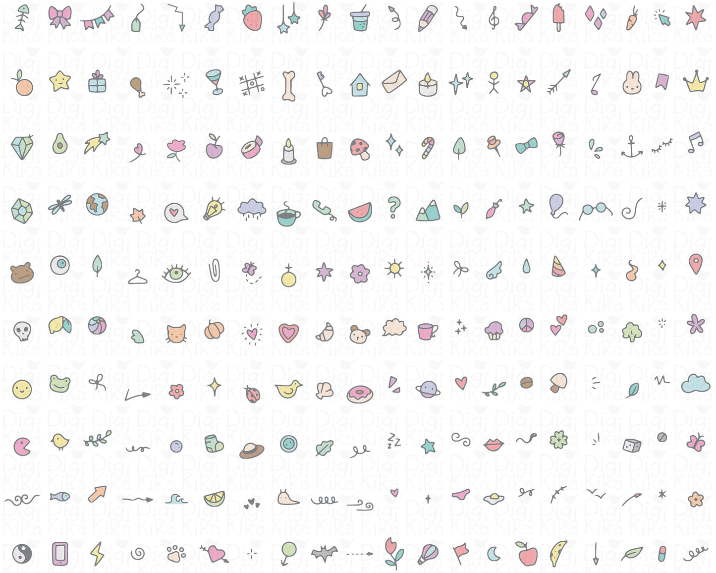 200 Micro Doodles Pastel Color Clipart | Hand Drawn Decorative Graphics | Commercial Use EPS SVG DXF PNG