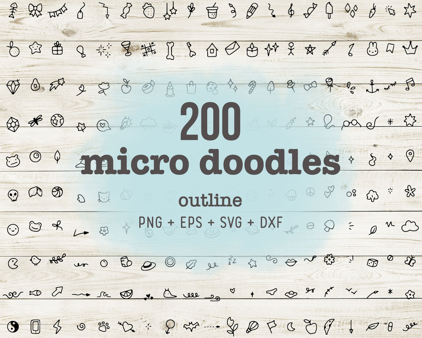 200 Micro Doodles Outline Clipart | Hand Drawn Decorative Graphics | Commercial Use EPS SVG DXF PNG