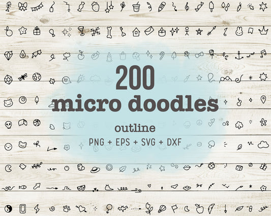 200 Micro Doodles Outline Clipart | Hand Drawn Decorative Graphics | Commercial Use EPS SVG DXF PNG