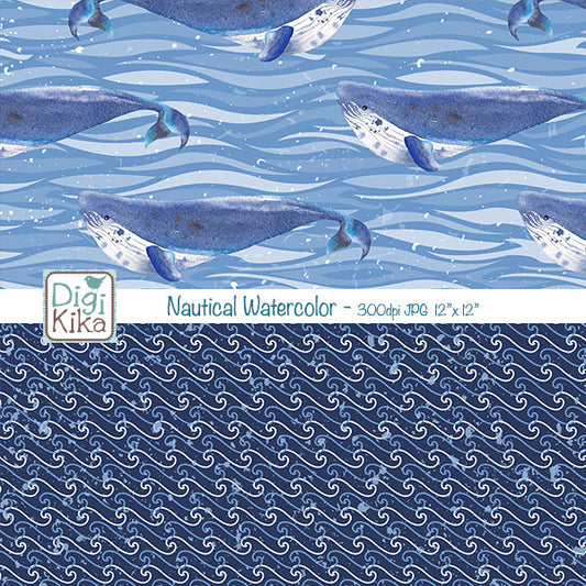 Nautical Watercolor Digital Paper Set – Seaside Backgrounds