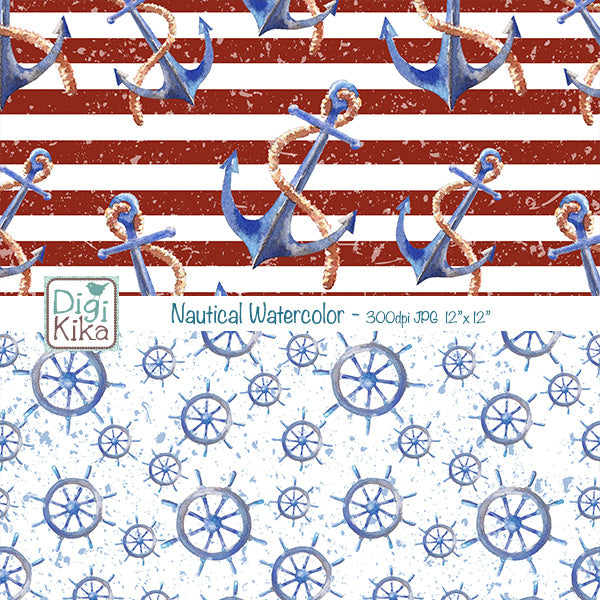 Nautical Watercolor Digital Paper Set – Seaside Backgrounds